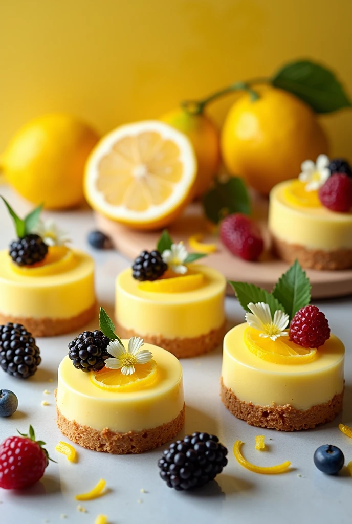 Lemon dessert sale, blackberry and passion fruit