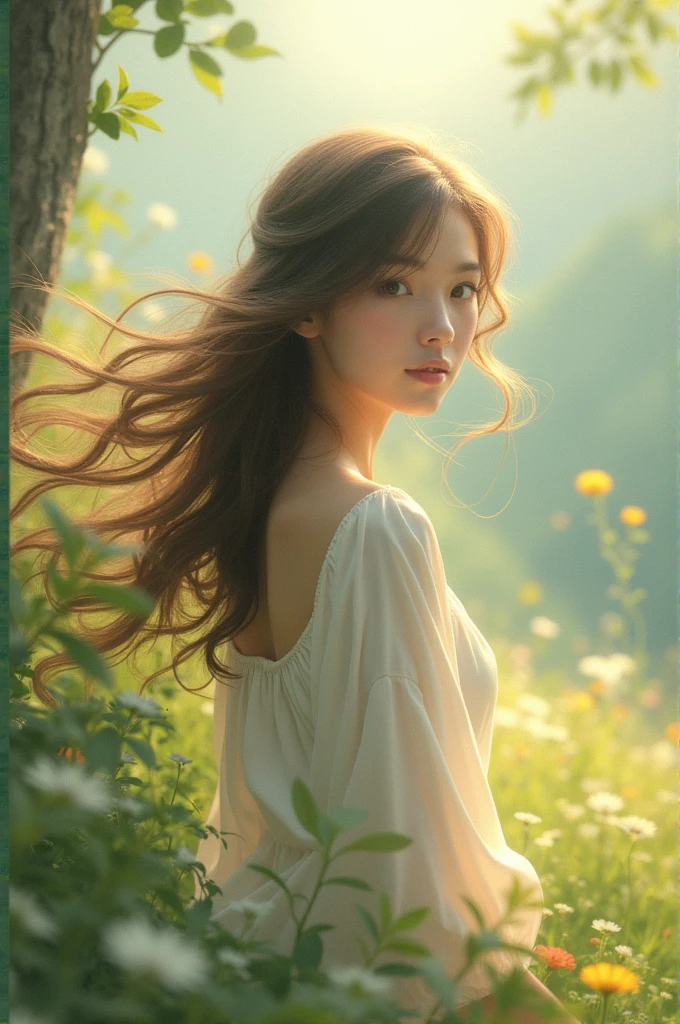 A girl with hair blowing in the wind 