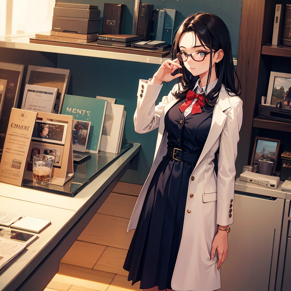 1girl, 20 years old, retro glasses, Formal dress code