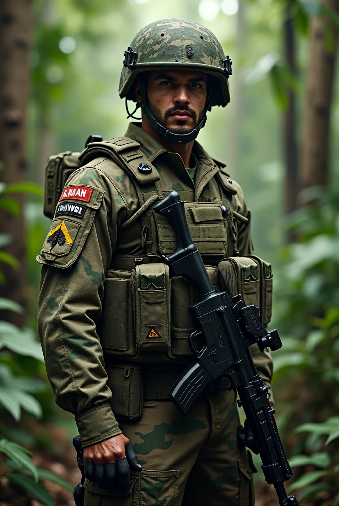 A Brazilian soldier specialized in rural PMBA in digital marpat camouflage uniform 