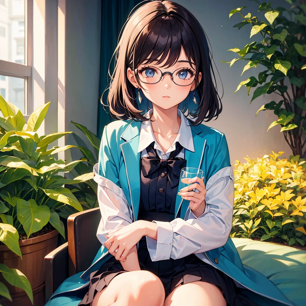 1girl, Portrait, 20 years old, retro glasses, Formal dress code 