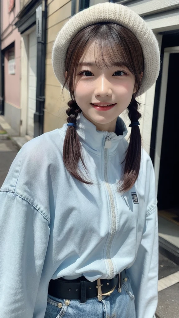 blue eyes、smile、smile、smile、(Highest quality), (Realistic, photo-Realistic:1.3), (masterpiece:1.3), CG, Unity, 8k, wonderful, In detail, Very detailed, High resolution, Absurd（３２hair,High resolution,Attention to detail,High resolution,high density,One person々々in,In addition：1.3）,（Realisticな人々々々,Live Action,fine grain,High resolutionの目,beautiful目,Eyes that look alive,beautiful濃い緑い目,Fishing eyes,Detailed lips,Translucent white skin,細部まinリアルな顔：1.3）,（Japanese Ido,hairorean Idols,Japanese々々model,hairorean models,hairorean hair-Pop Female Idols：1.2）
, (1 person), One personin, cute, Sexy Body,young, (Looking at the audience), (Mouth closed:1.2),(Mid-chest), Abstract, Very delicate and beautiful, Very detailed, beautifulディテール, Best Shadow, Very detailed eyes and face, 美しく細部まinこだわった鼻, 手作業in細部まin美しく仕上げた, beautiful, delicate and shiny lips:0.8, (Glowing skin for face and body), ((Oily body skin)), ((Dramatic Light)), The depth of deep writing, Sharp focus, Stunningly beautiful girl portrait, soft, delicate, beautiful and attractive face with captivating yellow eyes, Nice small breasts, Sharp eyeliner, 魅惑的なsmile, 口を開けてcute牙を出した, 風になびくボサボサの茶hair, Thick layered medium pigtails, Cheek eyeshadow for thick eyelashes, Lips parted, Applejack Hat, Oversized Pop Art Jacket, スリムなウエストと開いたcuteおへそ, Denim Jeans Pants with Buckle Belt, (Dirty painted body:1.05), (Holding a spray can:1.1), (Graffiti mural background:1.15), (Crossword standing on a narrow street:1.2), (Highest quality, Amazing details:1.4), masterpiece, bloom, 絵のようにbeautiful, brightly colored paintings