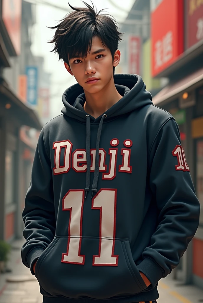 A 20 2 boy will have written on his clothes in the middle - DENJI 11