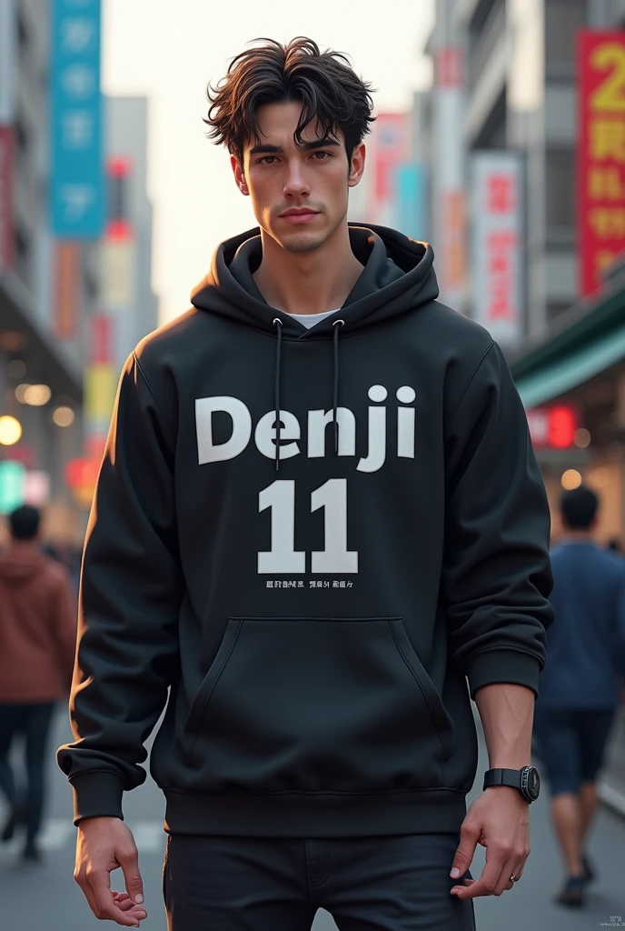 A 20 2 boy will have written on his clothes in the middle - DENJI 11