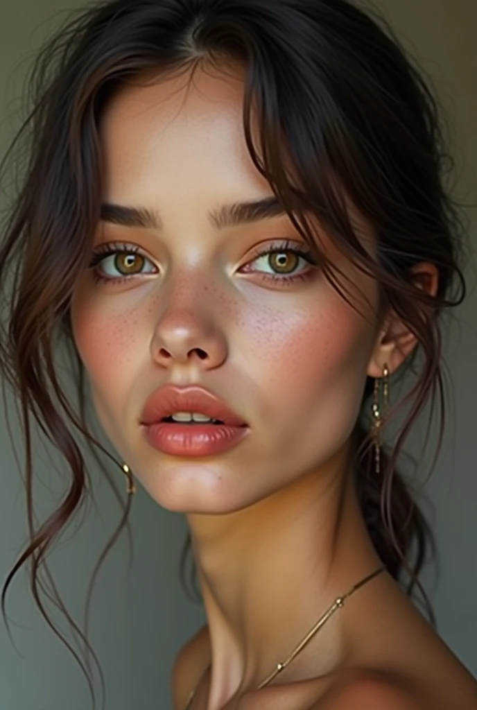 A lightskin girl with big lips,small nose and almond eyes 