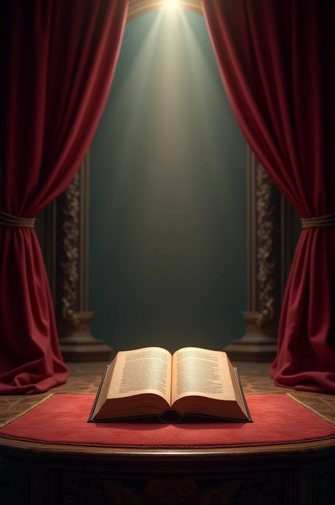 Generate me an image of a poetry book on a theater stage