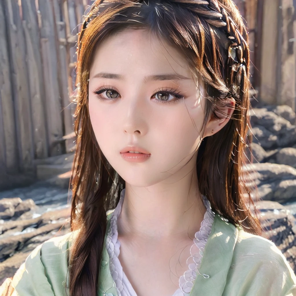 a beautiful young girl, 1girl, highly detailed face, beautiful detailed eyes, beautiful detailed lips, extremely detailed eyes and face, long eyelashes, elegant, peaceful expression, flowing long hair, delicate features, soft skin, natural lighting, intricate details, fantasy art, cinematic lighting, glowing skin, ethereal, magical, 8k, highly detailed, photorealistic, masterpiece