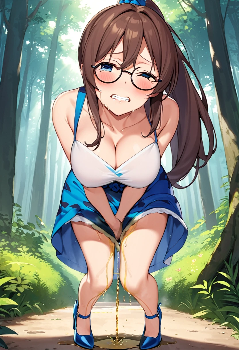 (masterpiece:1.2),(Highest quality:1.2) , Perfect Eyes, Perfect Face, Perfect lighting,1 person,,Medium Hair,(((Brown Hair))),anime,,, Browsing Caution,,(Shake the breast,),Rampaging Milk, , ,Big Breasts,((From below)), , ((Nipples)),, (pubic hair),No underwear, Butt, ,hot spring, , Completely naked,, Sitting, Underwater, ,hot spring, Embarrassing, surprised, blush,Glowing Eyes, Outdoor, ((Public scrutiny)),crowd,Behind the Scenes, male, (Ticker), (Excited male),Front view, Spread your legs,information,Arms to chest, Armpit Hair,pussy, No correction,Sweat