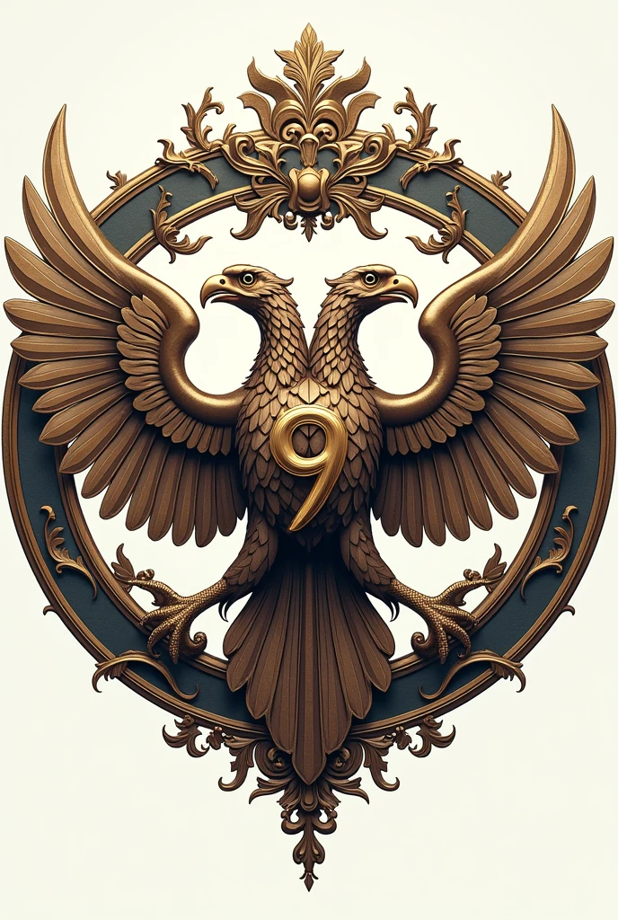 Circular design, a double-headed eagle, and a number 9, name Banca Novena