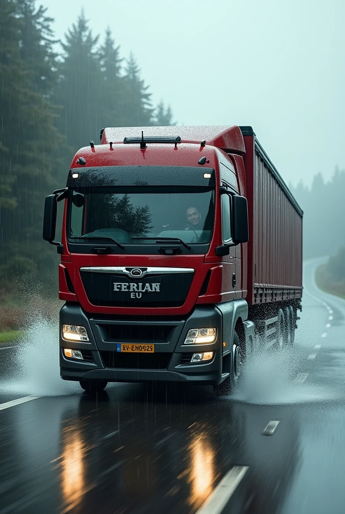 German truck rain German highway