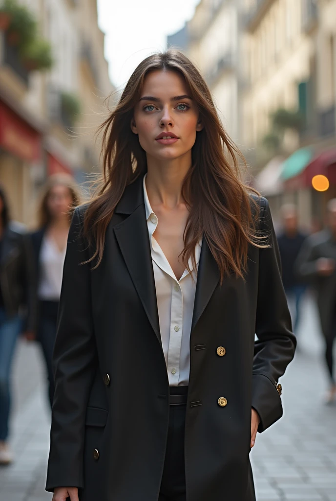 (photoréalisme:1.2) Décrivez une jeune femme de 18 ans, marchant dans la rue, avec une forte personnalité et possédant les caractéristiques physiques suivantes : aux longs cheveux et au physique magnifique. De plus, Elle est d'origine française. Décrivez son apparence en détail.