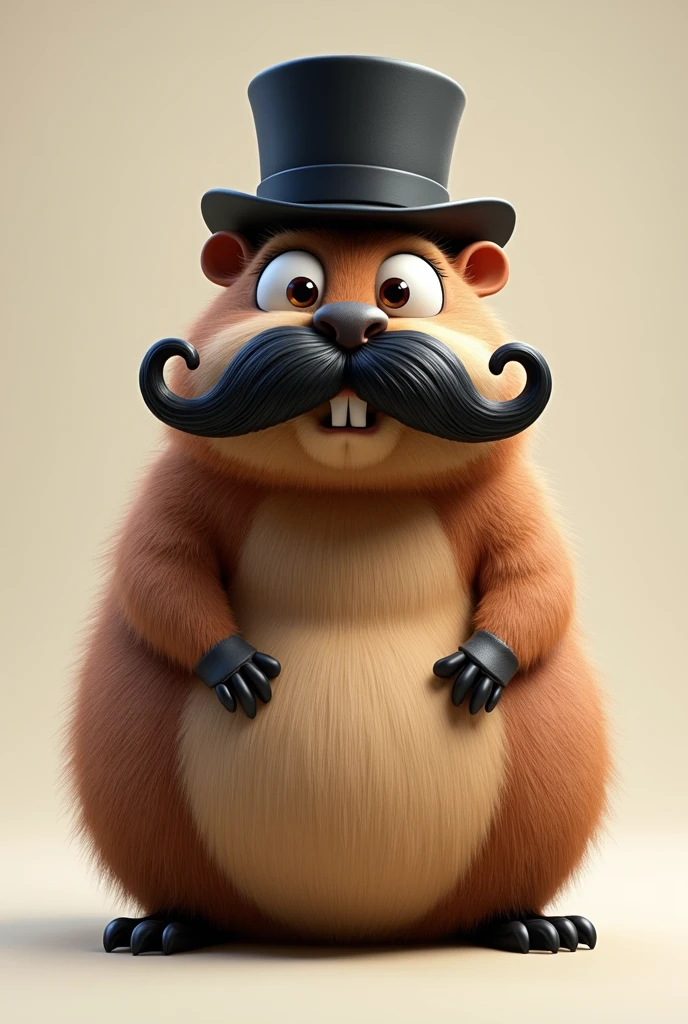 A capybara wearing a mustache and a black cartoon cap