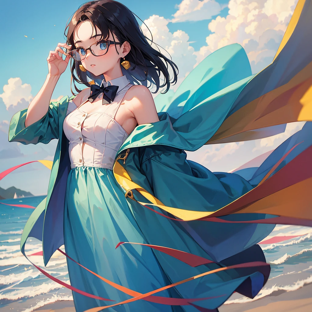 1girl, Portrait, 20 years old, retro glasses, Formal dress code