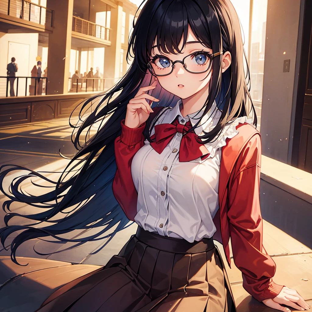 1girl, Portrait, 20 years old, retro glasses, Formal dress code