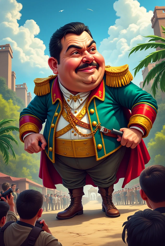 Make me a caricature of Agustín de Inturbide and Intirbide being banished from the country of Mexico