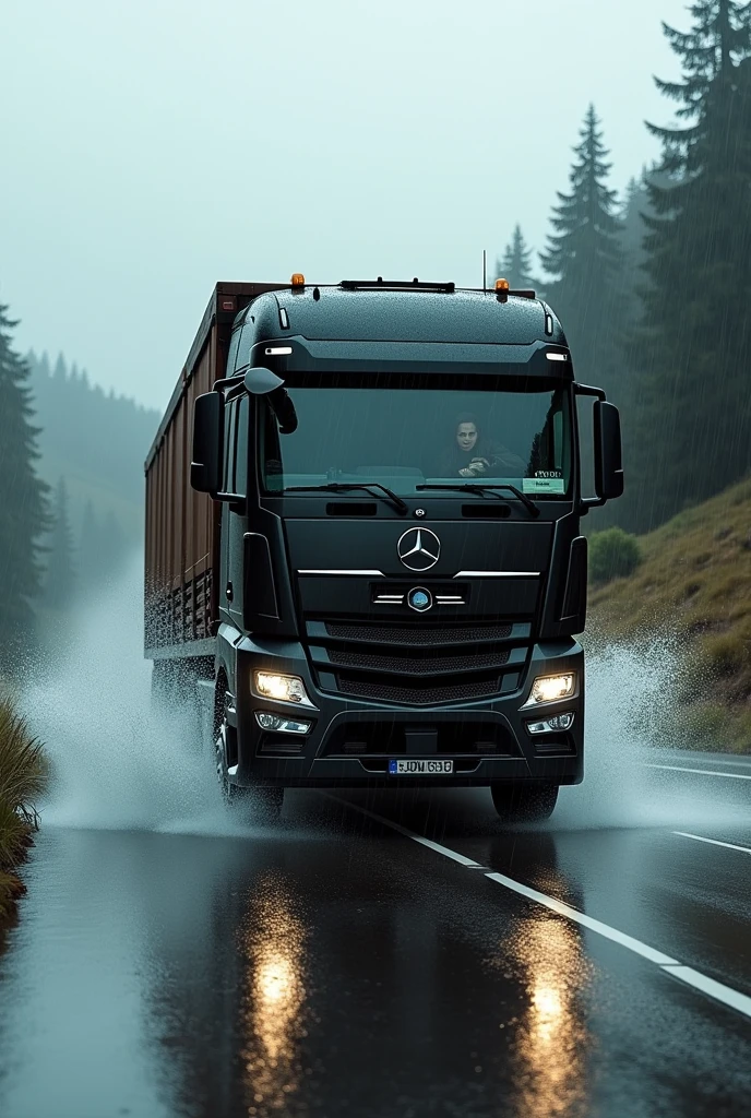 German truck rain German highway