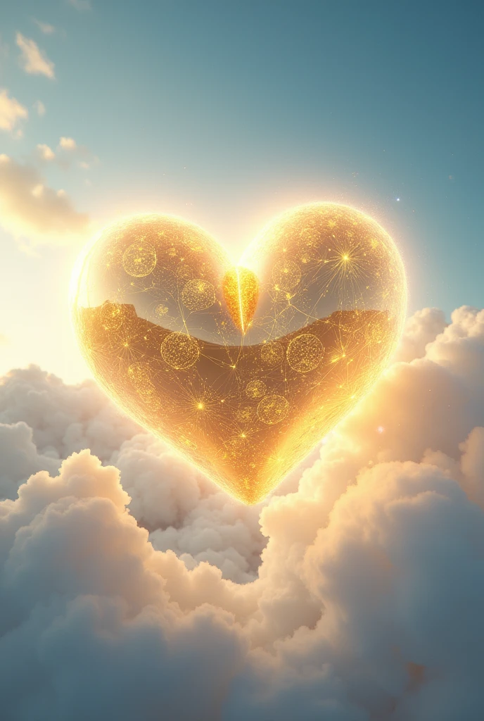 Create a heart of gold and combine it with silver, flying in the sky and shining brightly