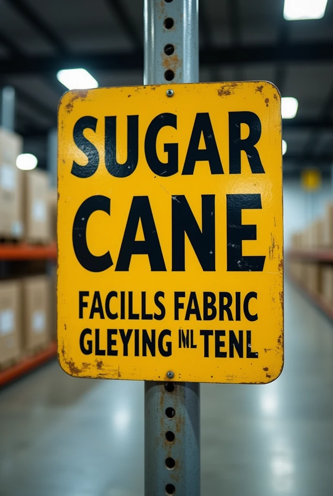 A sign for a sketch stating that sugar cane gabardine is stored there