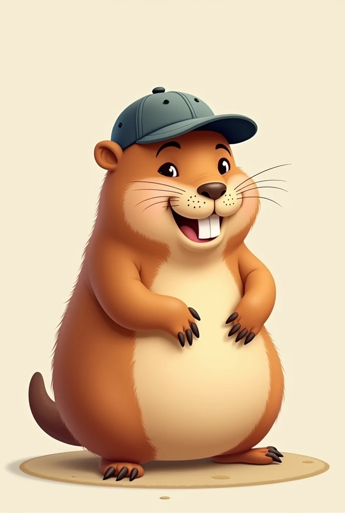A smiling capybara wearing a mustache and a cartoon cap