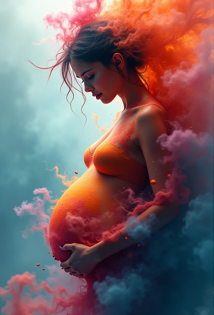 (best quality,4k,highres,masterpiece:1.2),ultra-detailed,realistic:1.37,pregnant lady colorful,smoke explosion,abstract art,blurred background,vibrant colors,fluid movement,sharp focus,photorealistic lighting,ethereal atmosphere,striking contrast,bokeh,explosive energy,whirling motion,color palette,creative chaos,dreamlike ambiance,wisps of smoke,mesmerizing patterns,waves of color,dynamic composition,intricate details,fluid brushstrokes,translucent layers,emotive expression,abstract expressionism,spontaneous inspiration,impressionistic interpretation,sensory experience,visual harmony,immersive art,wonder and awe,pure visual pleasure. Smoke in the form of woman