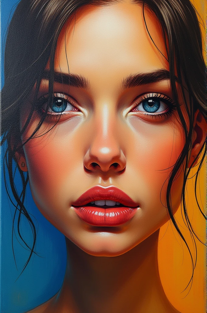 Woman face on canvas painted with acrilico
