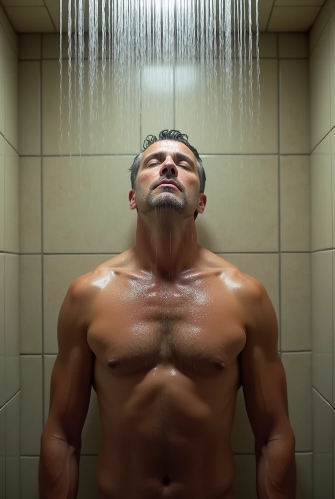 Man without clothes in the shower realistic