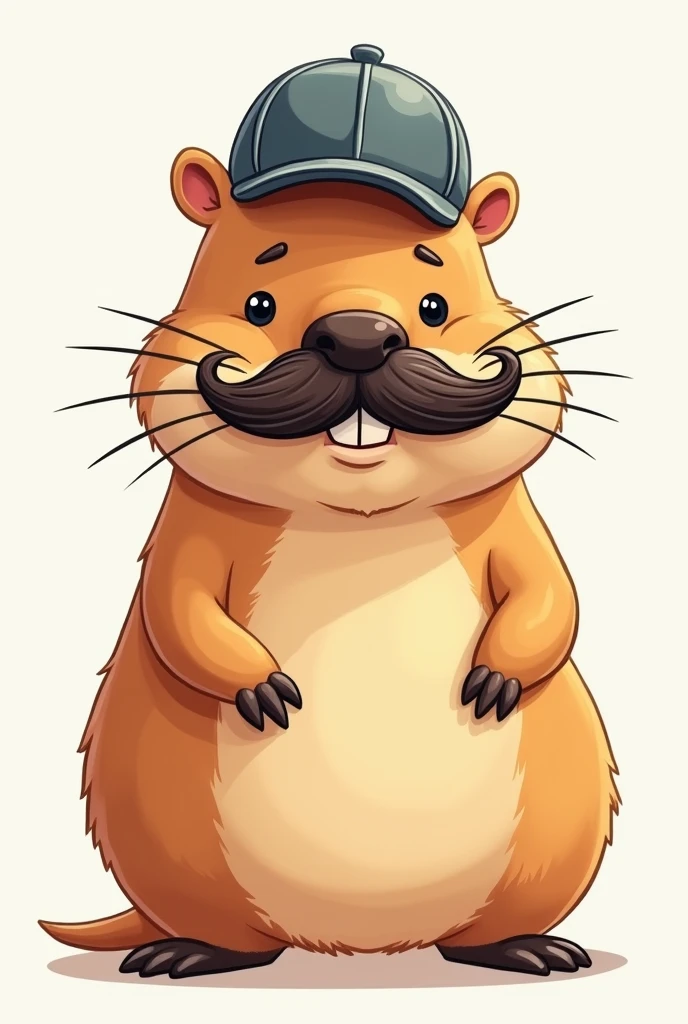 A capybara wearing a mustache and a cap cartoon drawing 