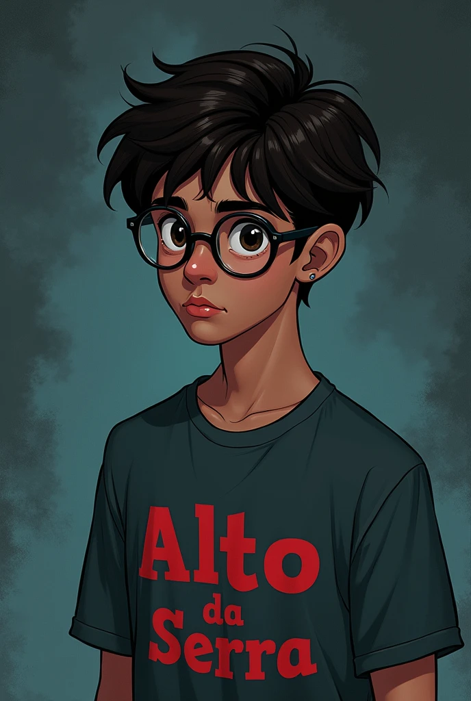 A skinny black man with very short 4C black buzz cut hair, youthful brown eyes, dimples, wearing glasses, in a light blue crop top tshirt, clean shaven, who has a shy demeanor, masterpiece, best quality, twink, 1boy, solo, dimple, dimples, smile,