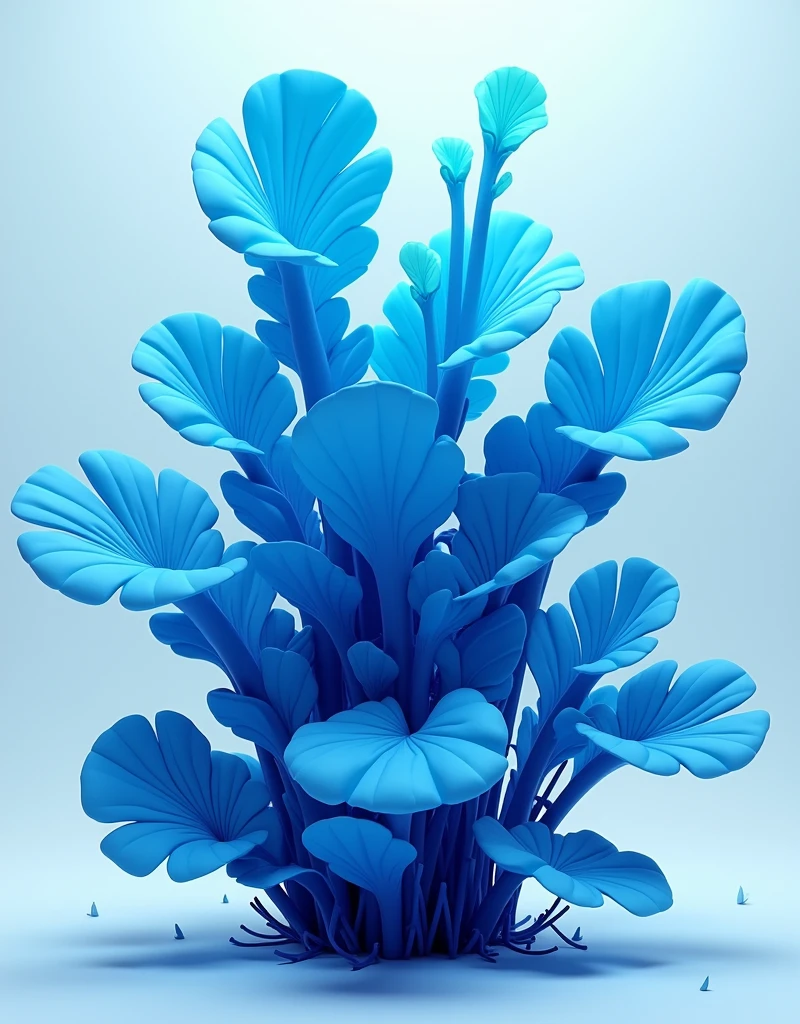 Create a 3D image of a bush with unique blue leaves and a conceptual design.