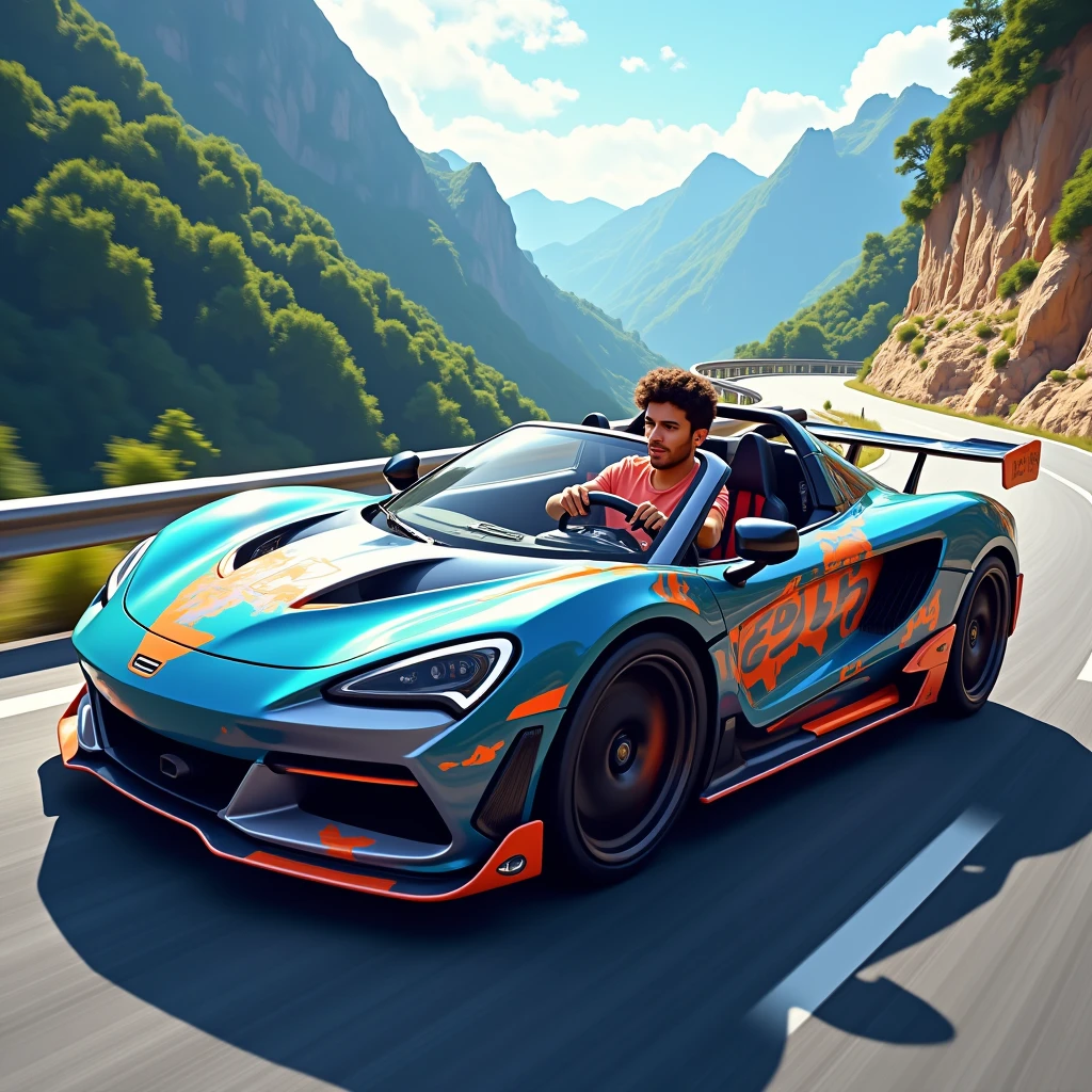 create an image of youtuber edturismologo driving a car