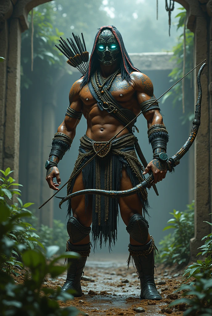 Warrior indigenous colombian caribbean Tayrona archer cyberrealistic