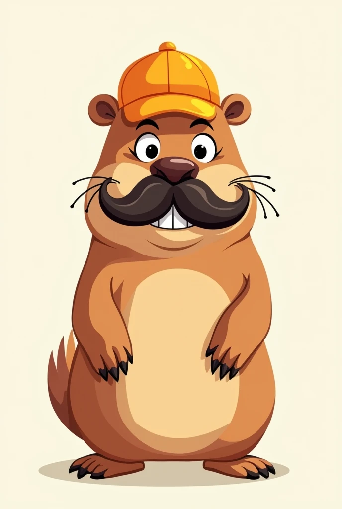 A capybara wearing a mustache and an orange cap cartoon cartoon drawing