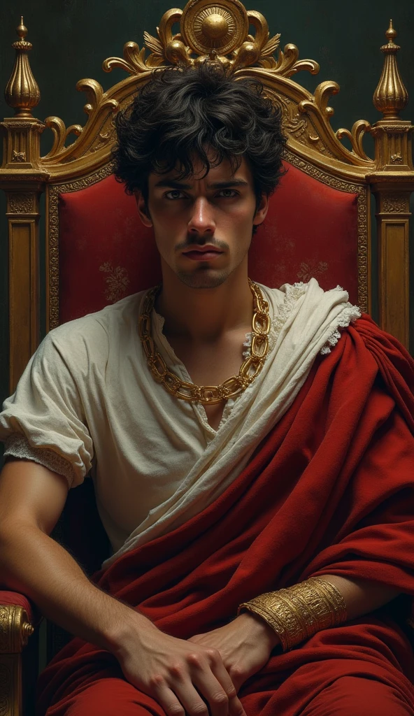 The sad expression of Romulus Augustulus with an annoyed or distressed look, or the scene of an emperor abdicating his throne.