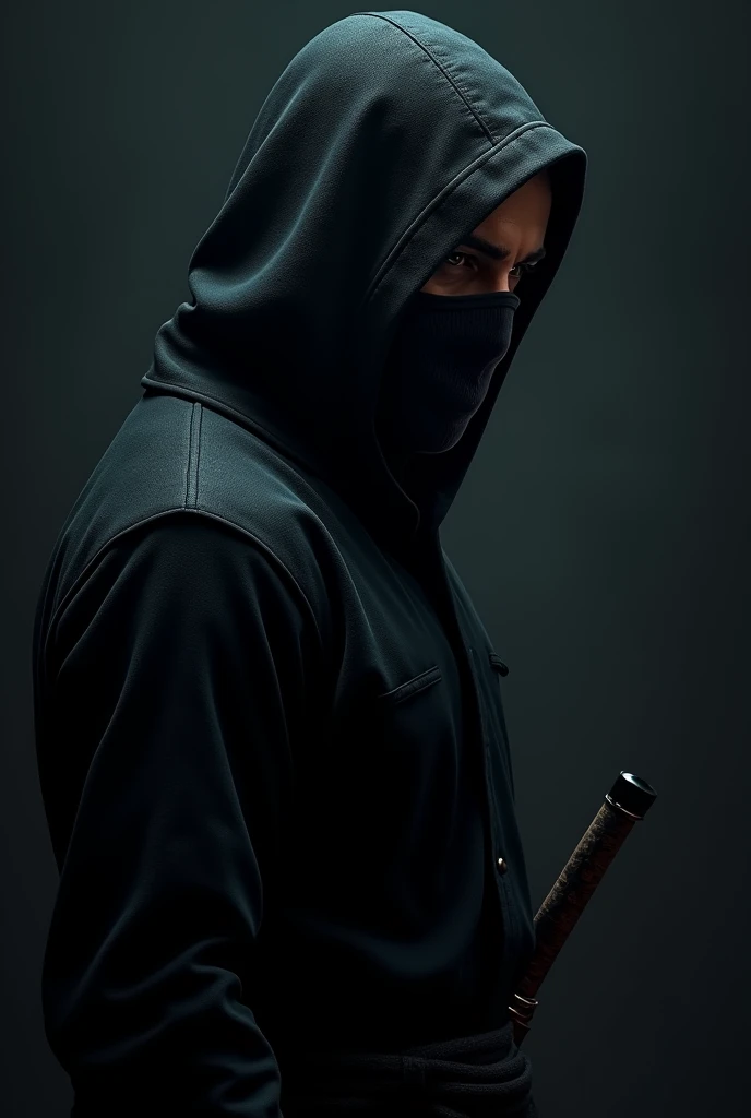 Man with ninja mask only his face from side to profile