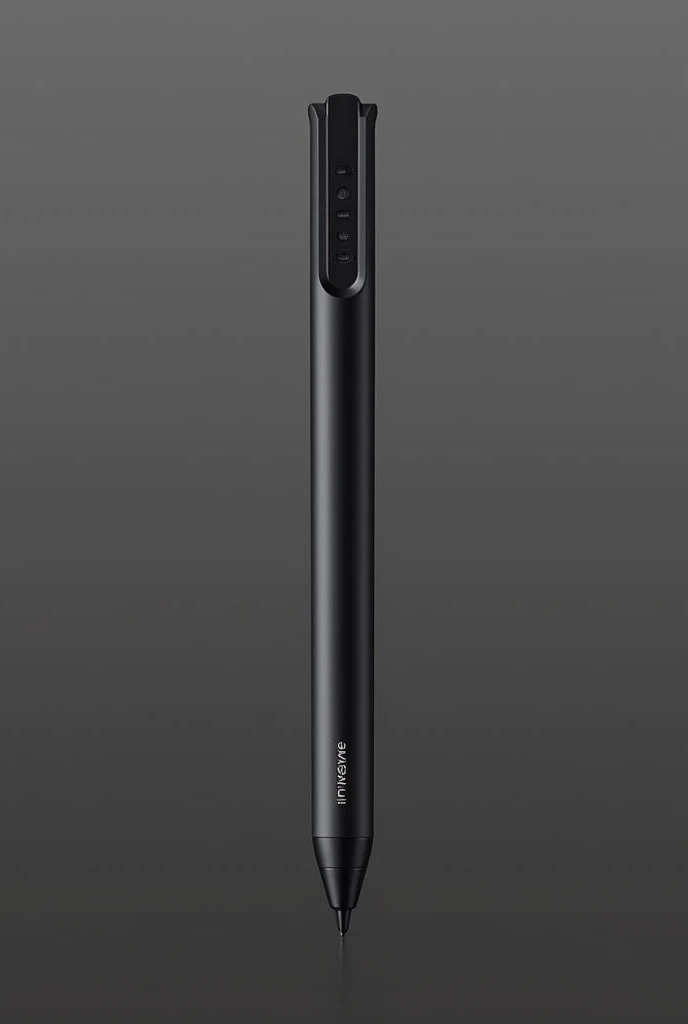 (photorealism:1.2) BLACK SLIM Graphic Tablet Pen, with a modern design, Ergonomic, that it is a little long and looks light, that has three flat touch-sensitive side buttons, with a median, and that has the name of the brand: "Inkwave"