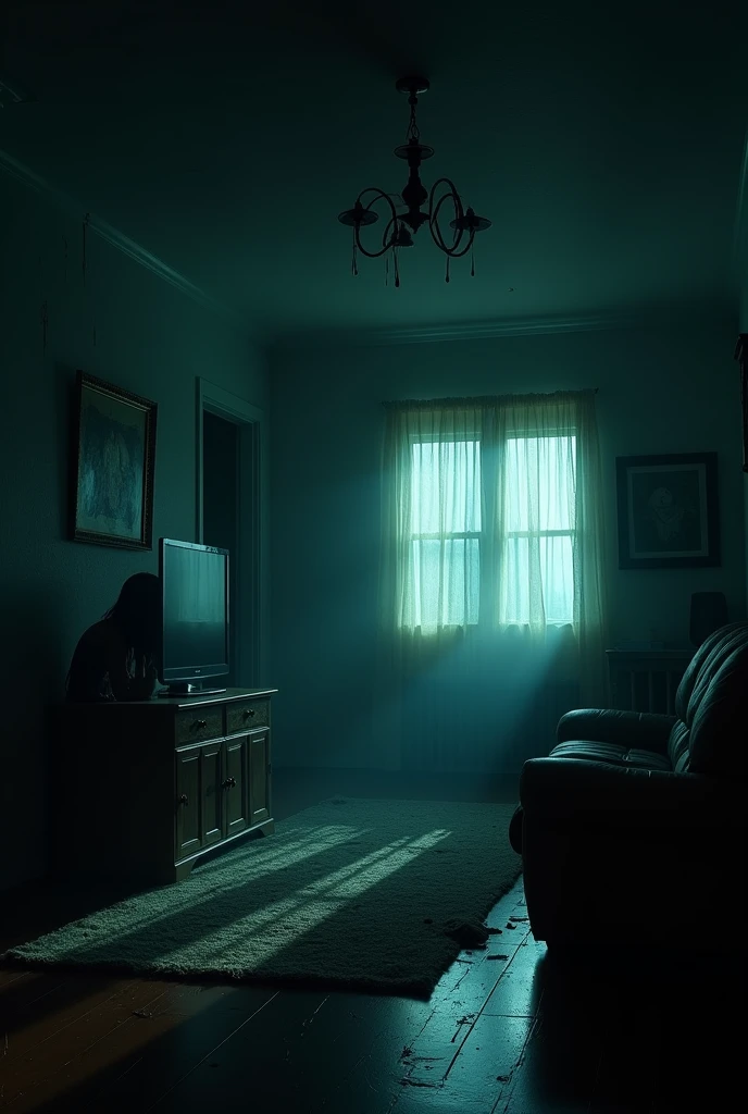 a lit up living room, nightmare