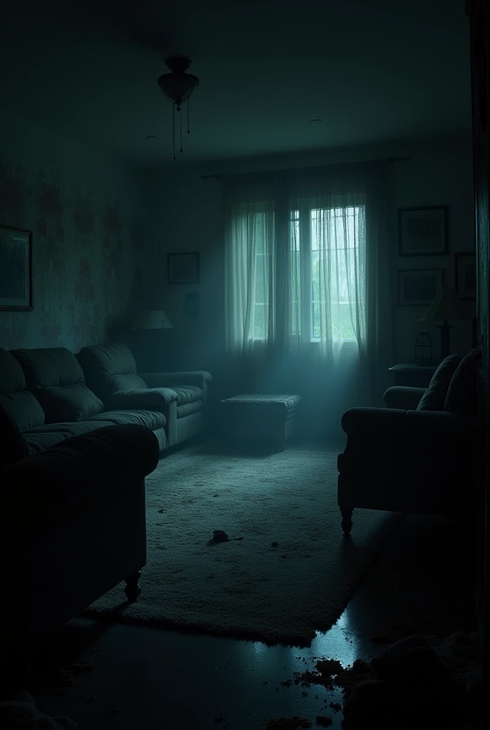 a lit up living room, nightmare 