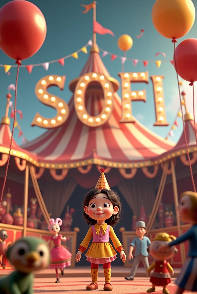 You are a graphic designer, create a 3d circus image, and write in big letters the name SOFI MY 15TH BIRTHDAY