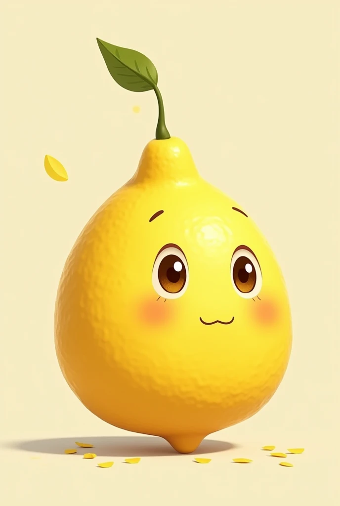 Create a cartoon-style lemon character, but with a mature and reflective appearance, looking around 30 years old. The lemon should have a slightly textured surface., indicating a certain experience and wisdom, with a soft and subtly yellow color