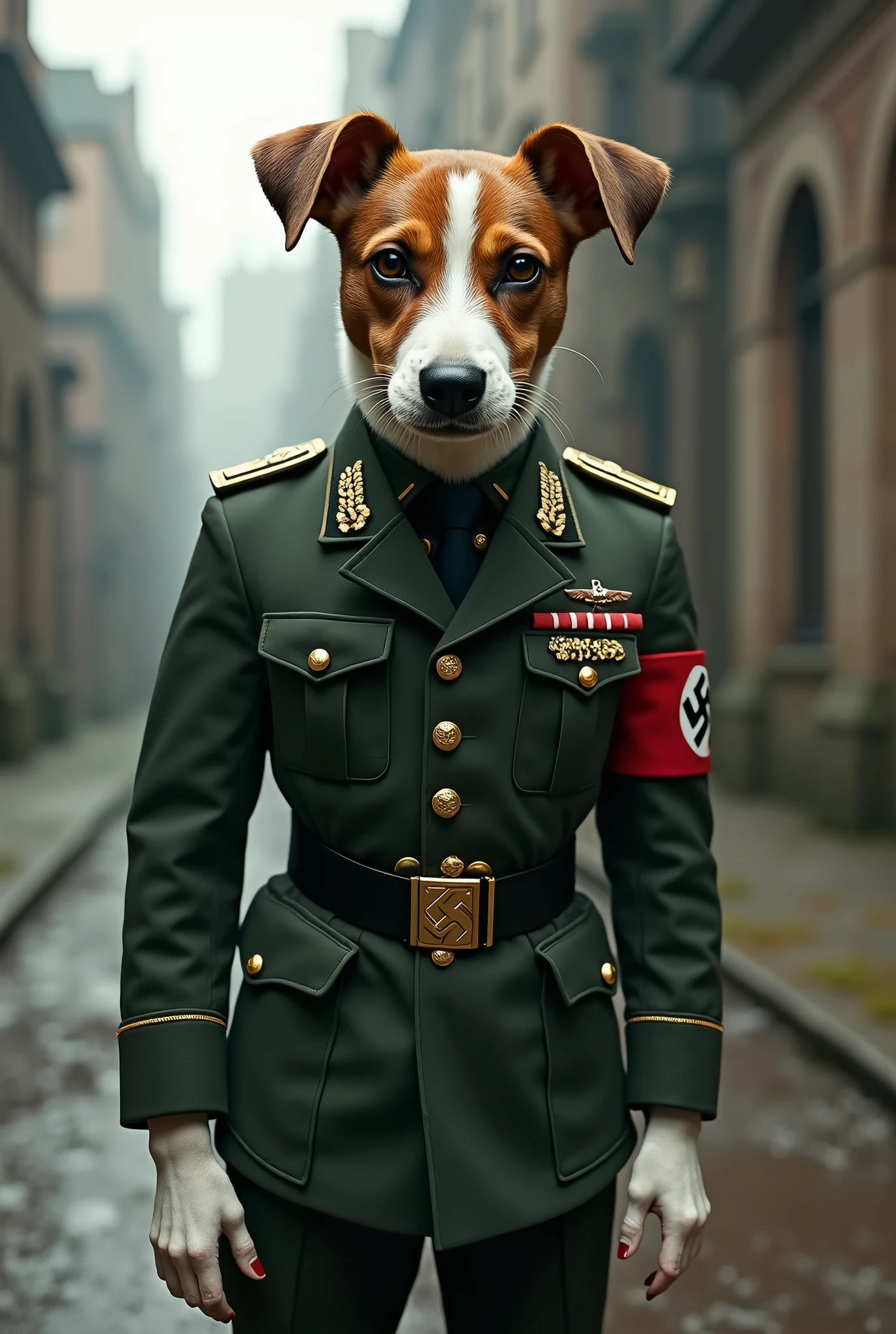 Jack russel dog in nazi germany uniform
