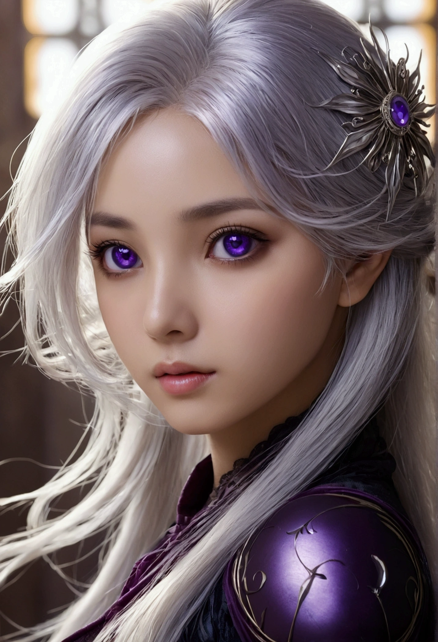masterpiece, best quality, 1girl, elaina_(majo_no_tabitabi), silver hair, purple eyes, long hair,