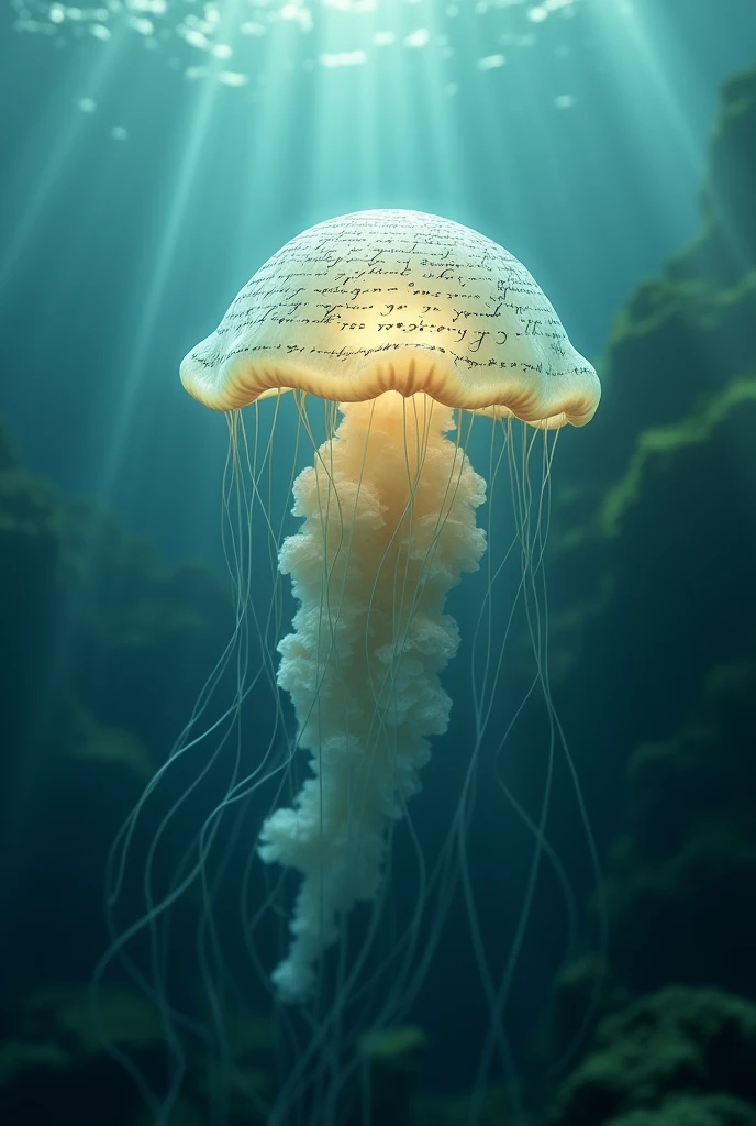 Generate me an image of the jellyfish in the sea with that lord writing on it