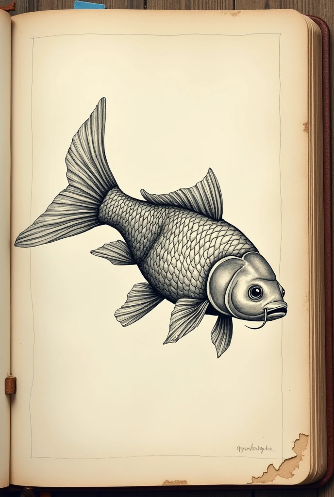 Carp drawing in notebook