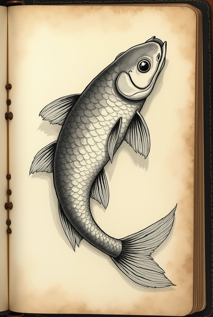 Carp drawing in notebook