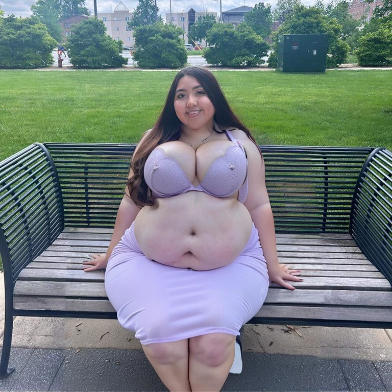 araffe woman in a purple dress sitting on a bench, she has a jiggly fat round belly, thicc, violet myers, sitting on a park bench, at a park, large thighs, beautiful thick female, profile picture 1024px, widest hips, her belly is fat and round, wearing in a summer dress, casual pose, Big, huge , no clothes, sexy, cute, no clothes, thick, bbw, chubby stomach, thick nipples, nipple piercings, large areola, hard nipples, piercing through shirt, busty, major cleavage, naked, ripping through top, spilling over sides, bra too tight, extra wide hips, fat bbw, showing off huge belly, fat stomach, fat bbw, big tummy, bare stomach, uncovered stomach, play with stomach, belly muffin top, belly hanging out of clothes, belly out, muffin top spilling over, no clothes, naked, big fat belly, belly fat spilling out, no clothes, NSFW, naked, thick ass, short, huge belly, short