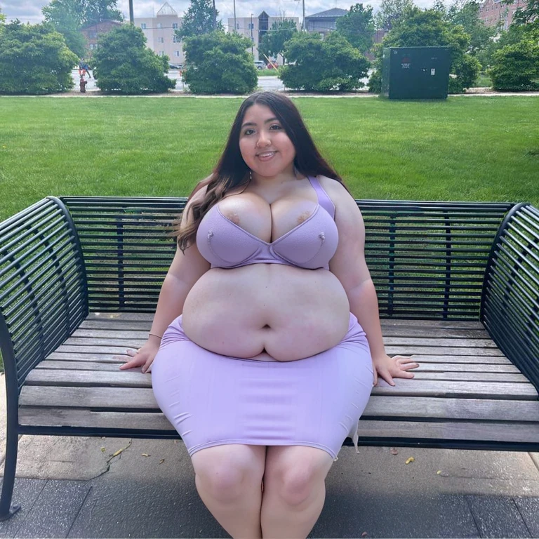 araffe woman in a purple dress sitting on a bench, she has a jiggly fat round belly, thicc, violet myers, sitting on a park bench, at a park, large thighs, beautiful thick female, profile picture 1024px, widest hips, her belly is fat and round, wearing in a summer dress, casual pose, Big, huge , no clothes, sexy, cute, no clothes, thick, bbw, chubby stomach, thick nipples, nipple piercings, large areola, hard nipples, piercing through shirt, busty, major cleavage, naked, ripping through top, spilling over sides, bra too tight, extra wide hips, fat bbw, showing off huge belly, fat stomach, fat bbw, big tummy, bare stomach, uncovered stomach, play with stomach, belly muffin top, belly hanging out of clothes, belly out, muffin top spilling over, no clothes, naked, big fat belly, belly fat spilling out, no clothes, NSFW, naked, thick ass, short, huge belly, short