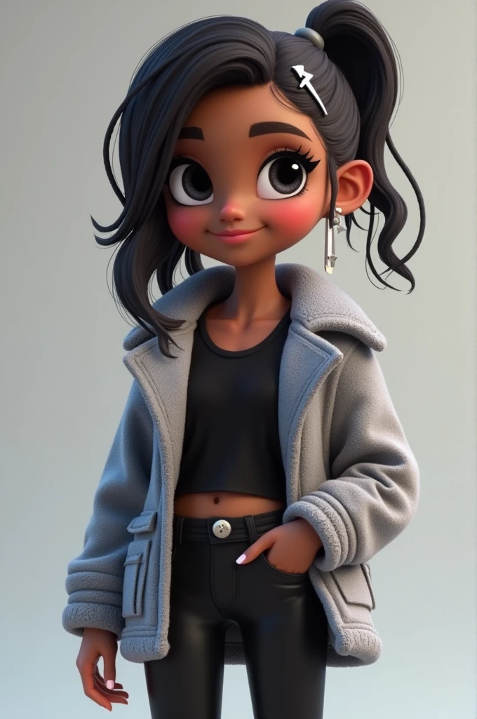 Avatar Loli menina negra, roupas leves, sorriso claro, corpo inteiro, cabelo mesclado, moderno, Modern accessories, fundo tom pastel , colorido e simples.