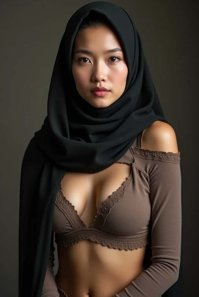 hijab 1:3 portrait . nude . saggy breast indonesia women face age 30 oil body . nude breast. big busty. undress. nude full body. cowgirl reverse fuck.