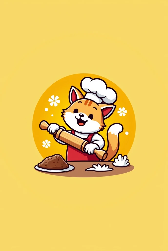 I want an animal chef for a logo where he has a rolling pin in his hands and the background is yellow and the restaurant is called "a thousand whims"
