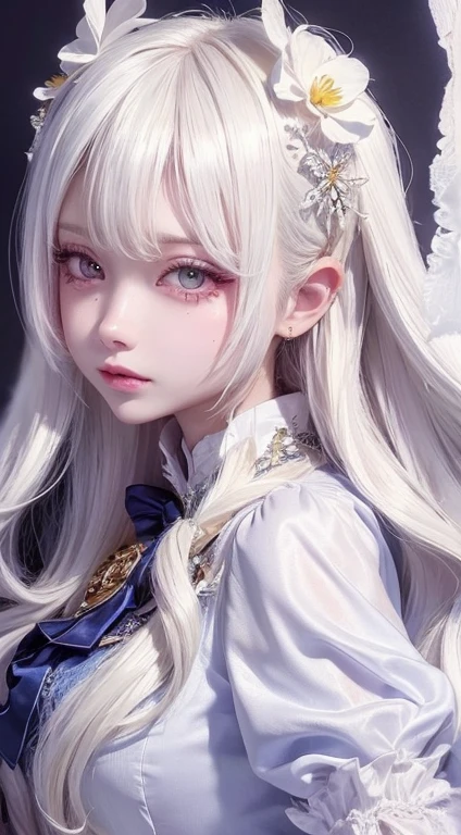 Long Shot, Full body portrait, (OK:1.5),(Highly detailed CG 8K wallpaper, masterpiece, Highest quality, Very detailed), (更OK照明, Best shadow, Very delicate and beautiful), floating, High Saturation, Dynamic Angle, ((A girl)), beautiful, Ningguang City(Orchid Evening Dress) White hair, Red Eyes, Very long hair, Hair accessories, Hit, (Skin wrinkles:1.3), (Soft hair:1.3),